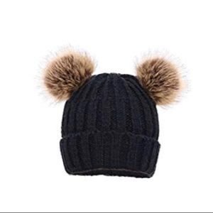 Double faux fur pom pom beanie